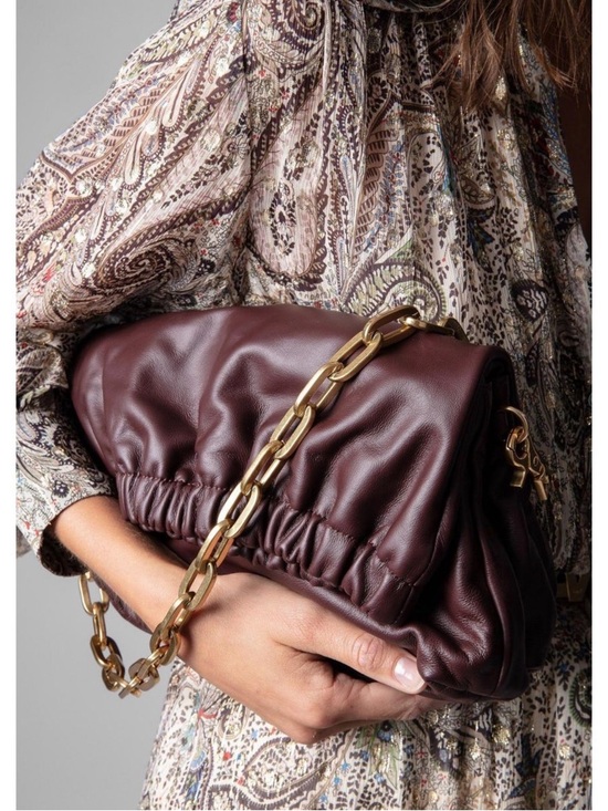 Zadig & Voltaire Handbags - Zadig & Voltaire Rockyssime Burgundy Leather Shoulder Bag with Gold Chain